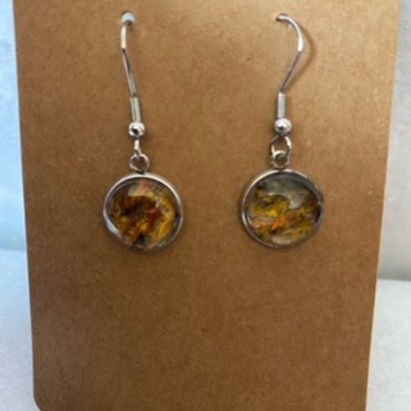 COPY - Abstract Acrylic Art Necklace And Earring Set In Pewter Bezel - Picture 8 of 13